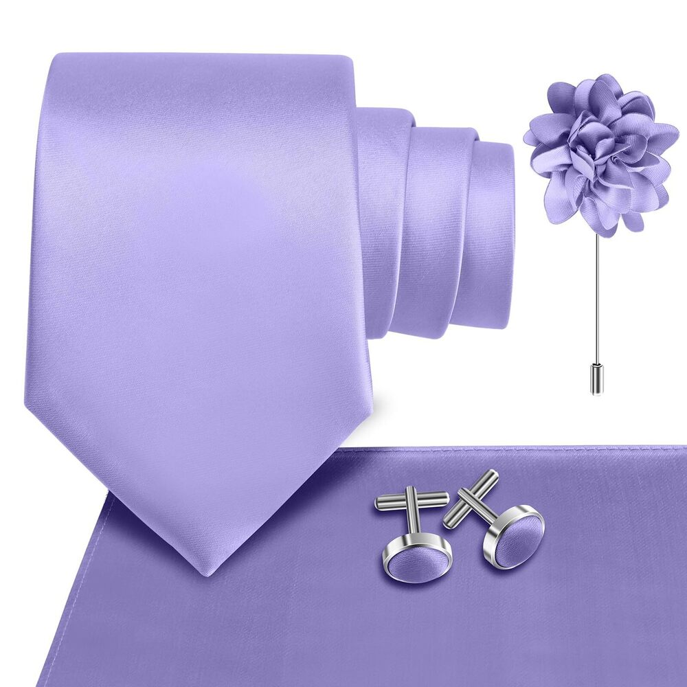 5561 Lavender Tie Wedding Solid Satin Silk Purple Necktie Pocket Square